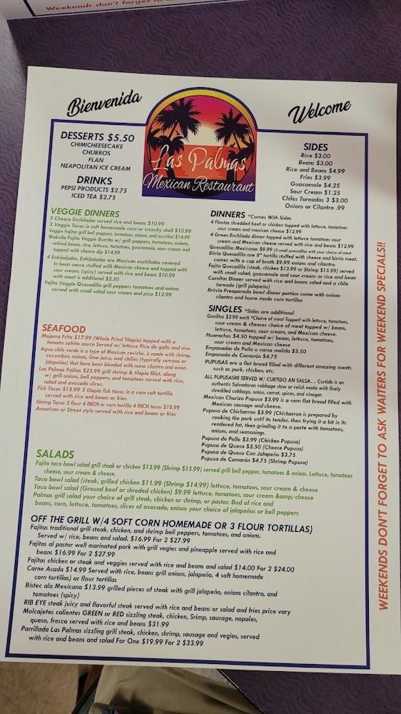 Las Palmas Mexican Restaurant Menu image 1
