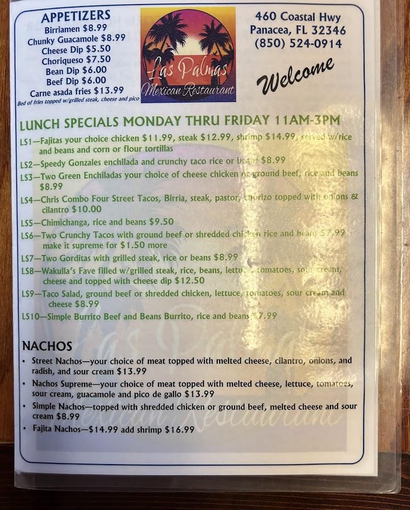 Las Palmas Mexican Restaurant Menu image 2