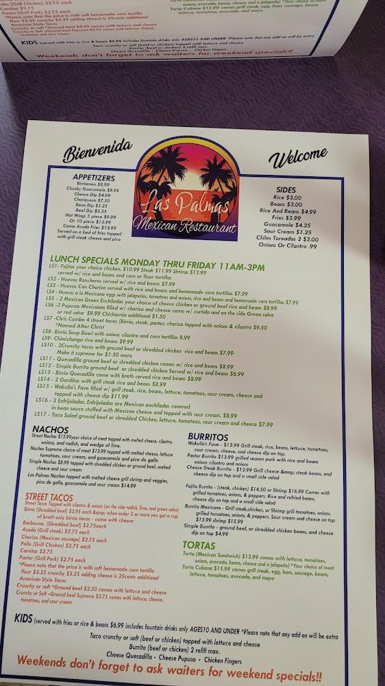 Las Palmas Mexican Restaurant Menu image 3
